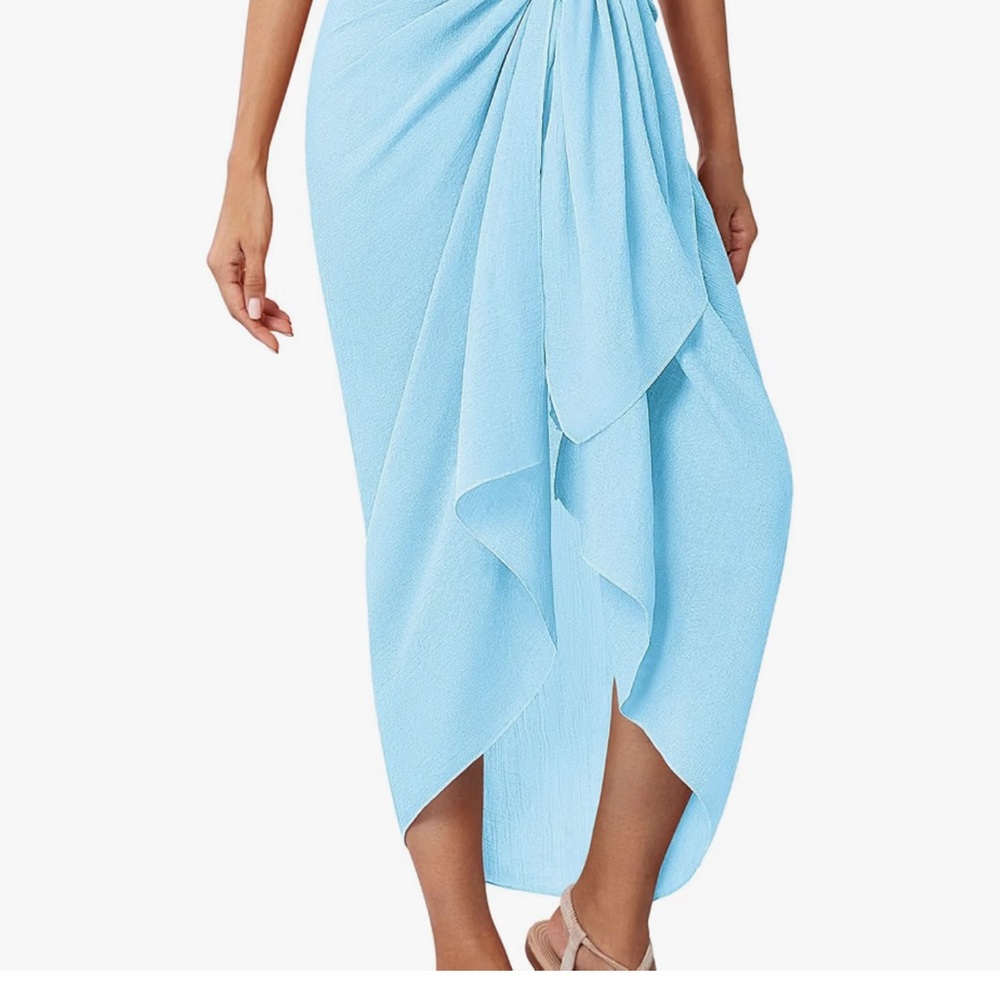 Light Blue Women's Tie-Waist Swim Sarong Cover-Up